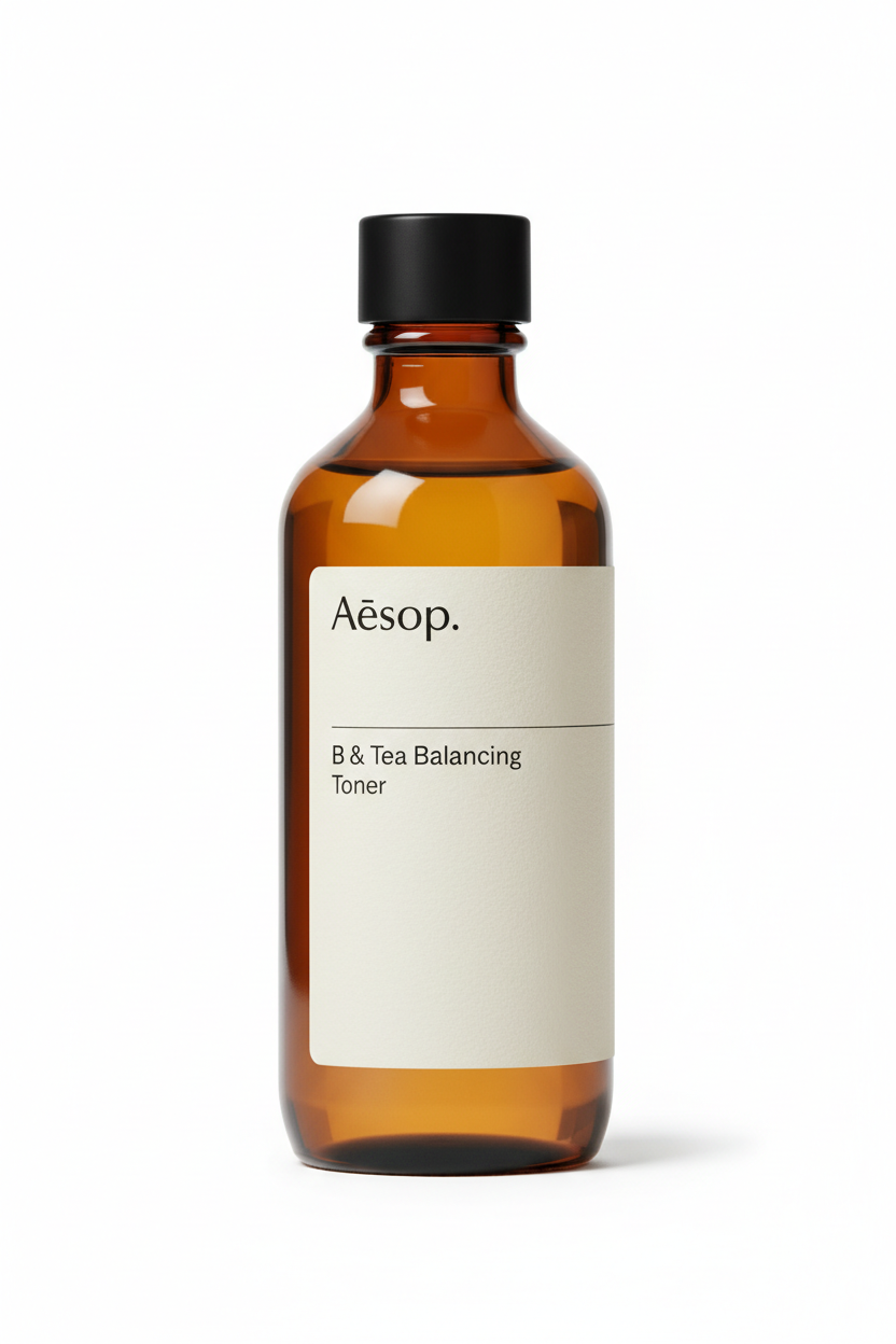 Aesop B & Tea Balancing Toner in amber glass bottle